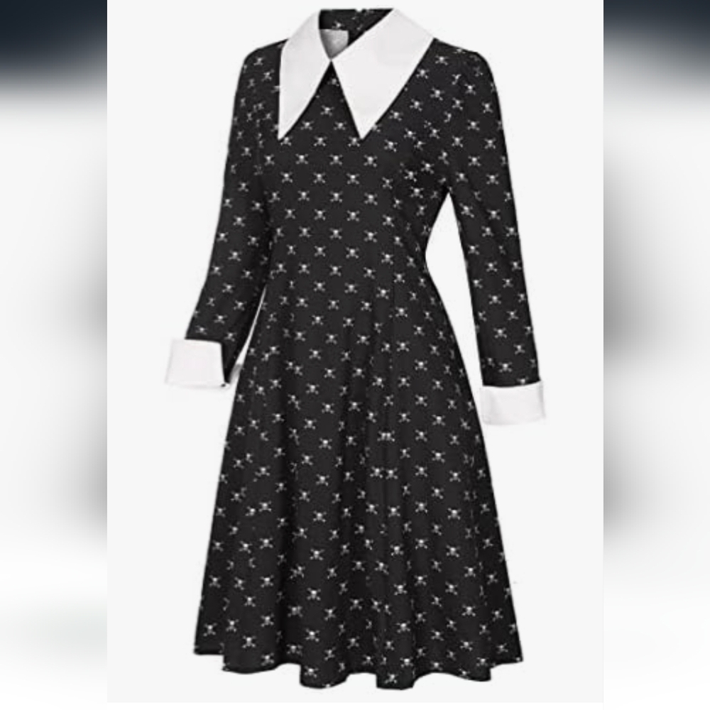 Women's Small Cosplay Wednesday Addams Costume Dress & Tights Set NWT